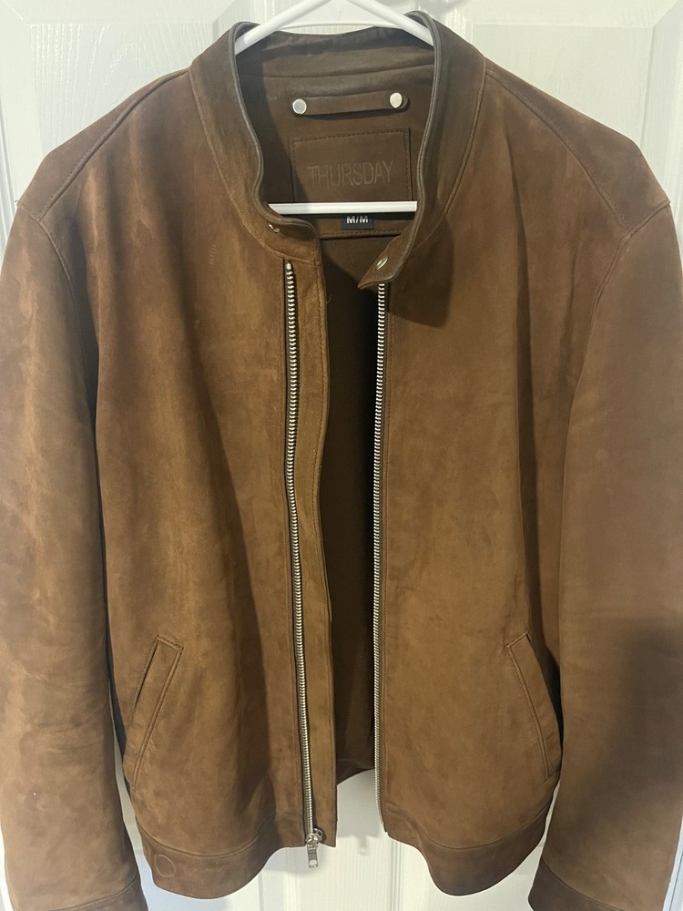 Thursday Racer Jacket In Tobacco Brown Suede Size Medium