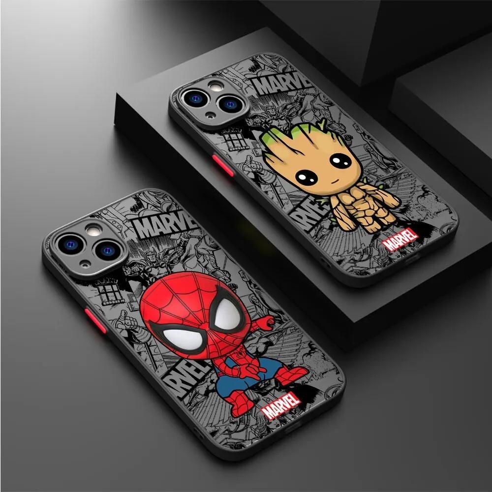Cartoon Groot Spiderman Case for iPhone 15 14 13 12 11 Pro Max SE2020 SE2022 XS
