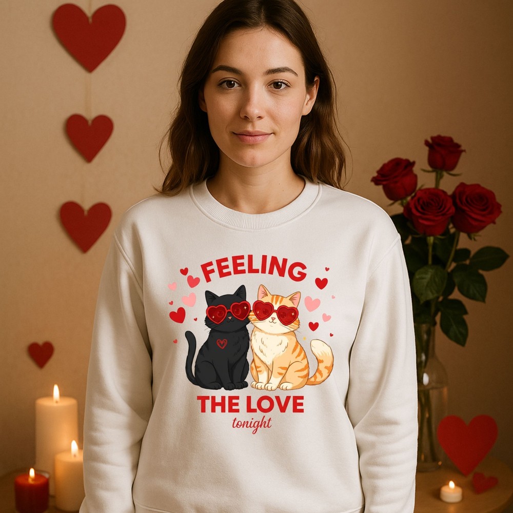 Valentines Cats Sweatshirt Printed Love Heart Valentines Day Gift Women's Jumper