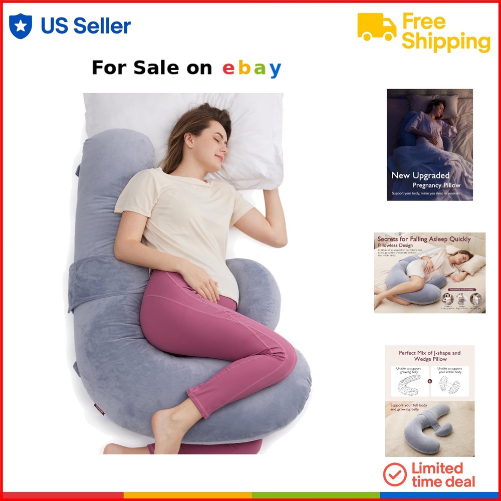 Velvet F-Shaped Pregnancy Pillow for Full Body Support and Side Sleeping Comfort