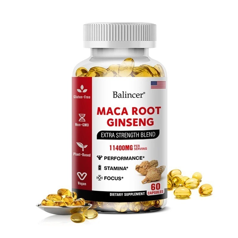 Organic Maca Root + Ginseng Extract Capsules - Stamina & Mood- Energy  60capsule