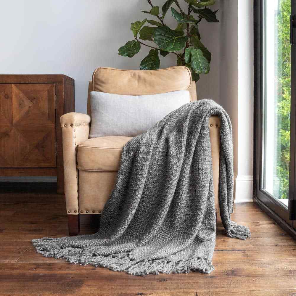 Gray Slub-Yarn Throw Blanket