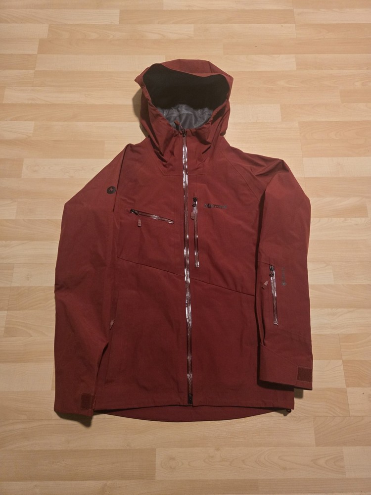 MARMOT GORE TEX RECCO Men’s Small Shell Jacket Ski Hood Full Zip Burgundy