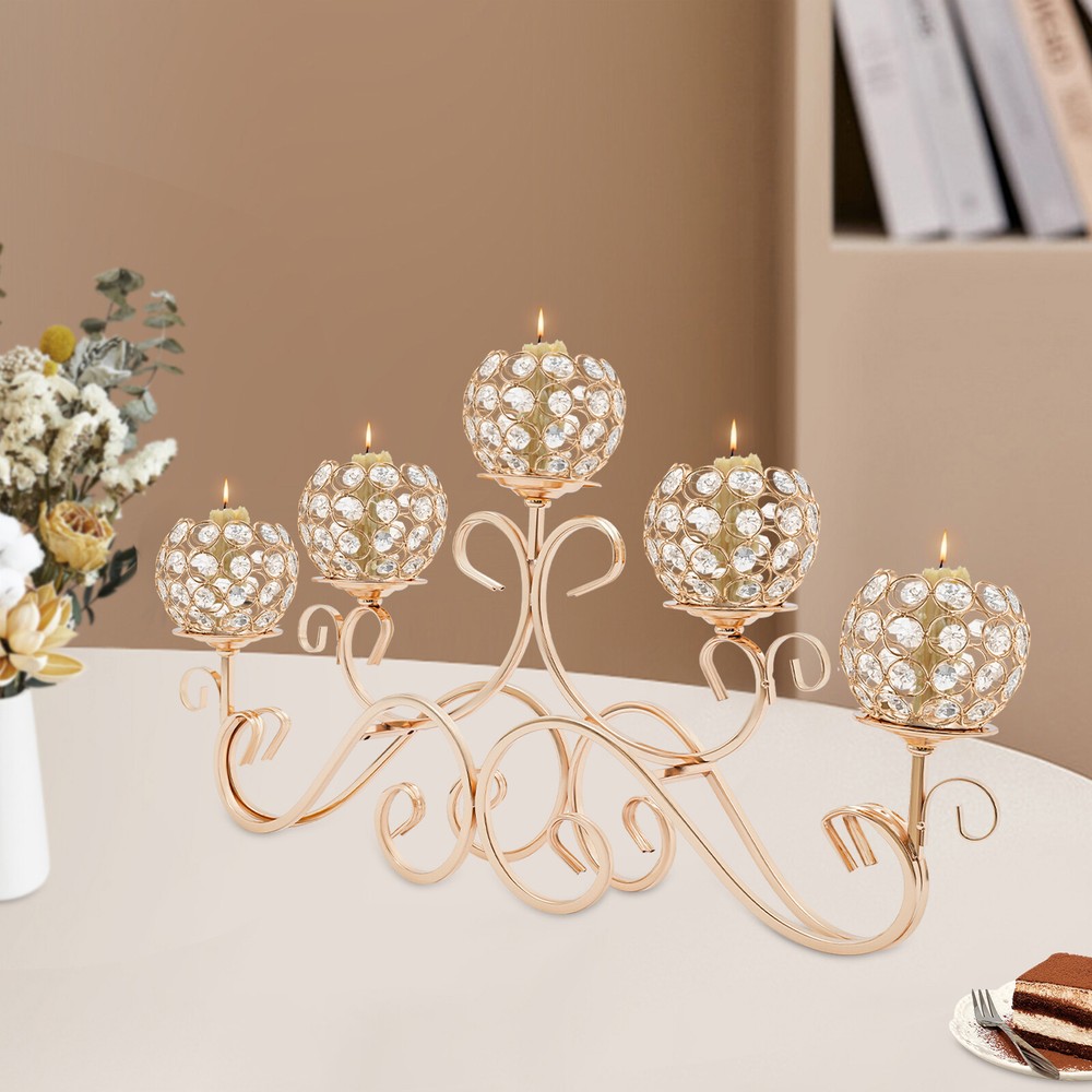 5-Arm Crystal Drops Candelabra Wedding Table Centerpieces Candle Holders Decor