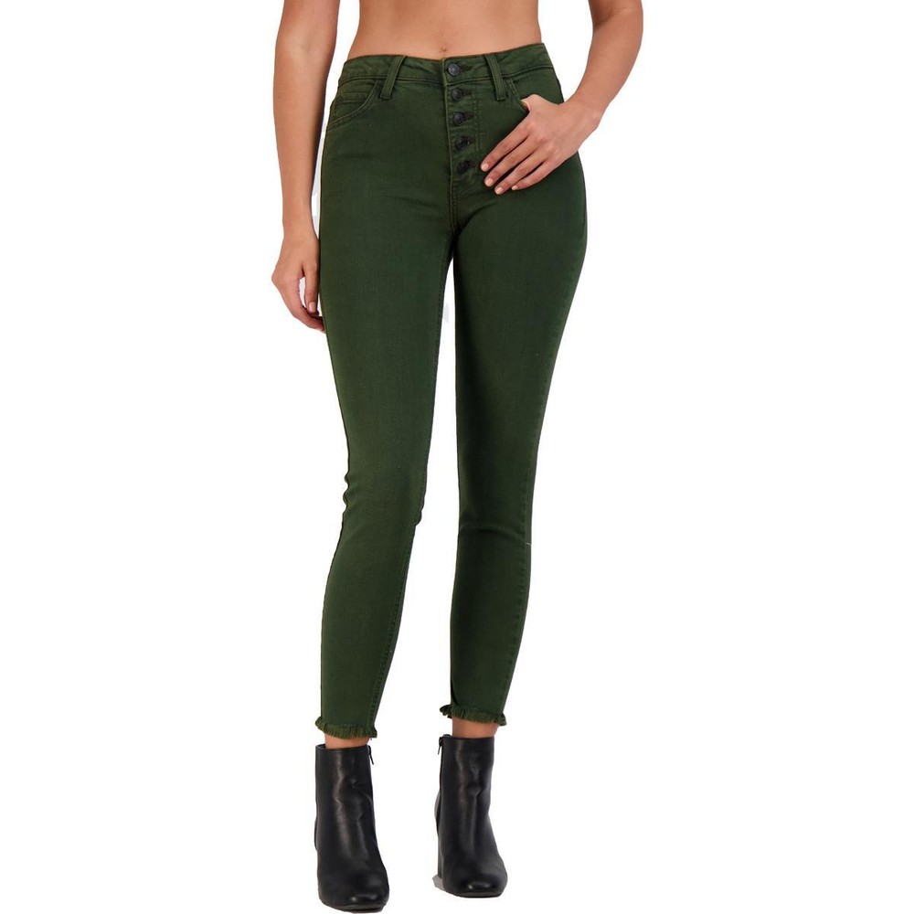 Just Black Womens Green Button Fly Frayed Hem Skinny Jeans 25  8634