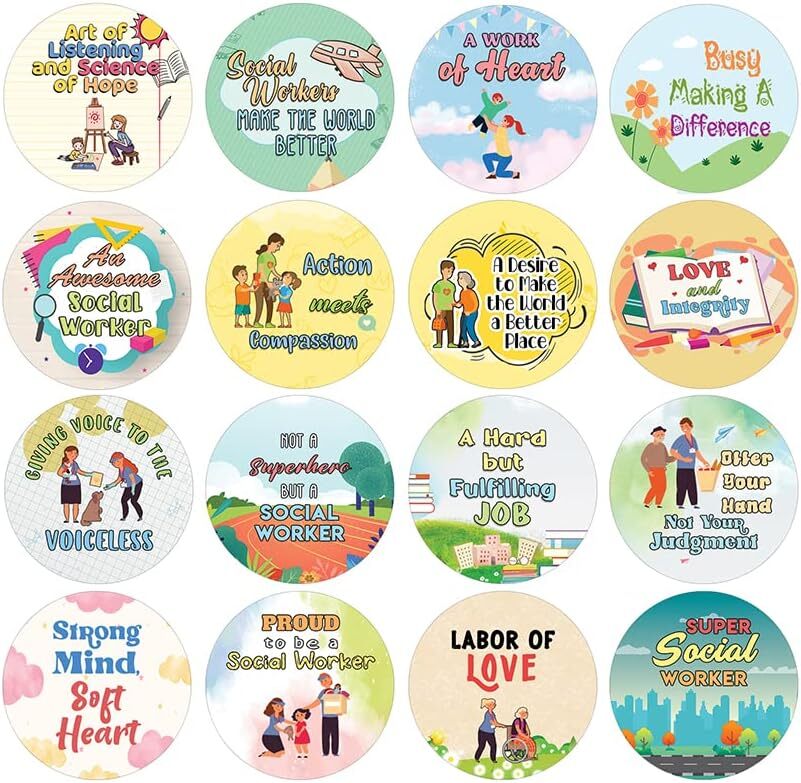 20-Pack Social Worker Stickers – 16 Inspiring Designs for Professionals  