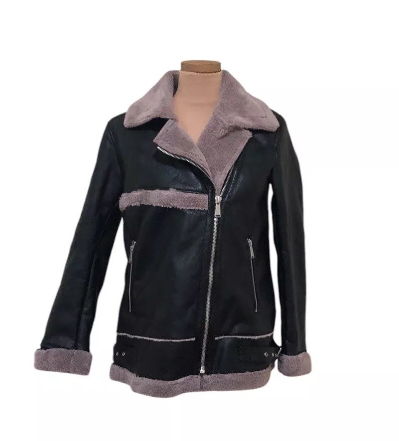 BCBGeneration Black Faux Leather Shearling Coat Size S