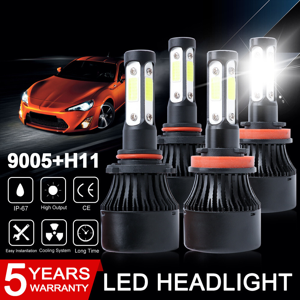 4x 9005 H11 Combo LED Headlight High Low Beam Bulbs Kit 6500K White Bright Lamps