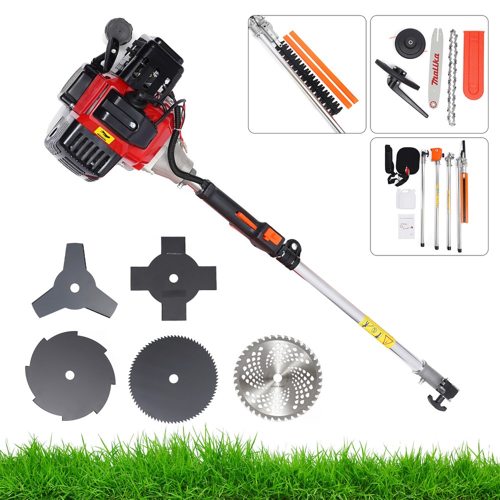 52CC 10-in-1 2-Stroke Gas String Trimmer and Brush Cutter with Straight Shaft