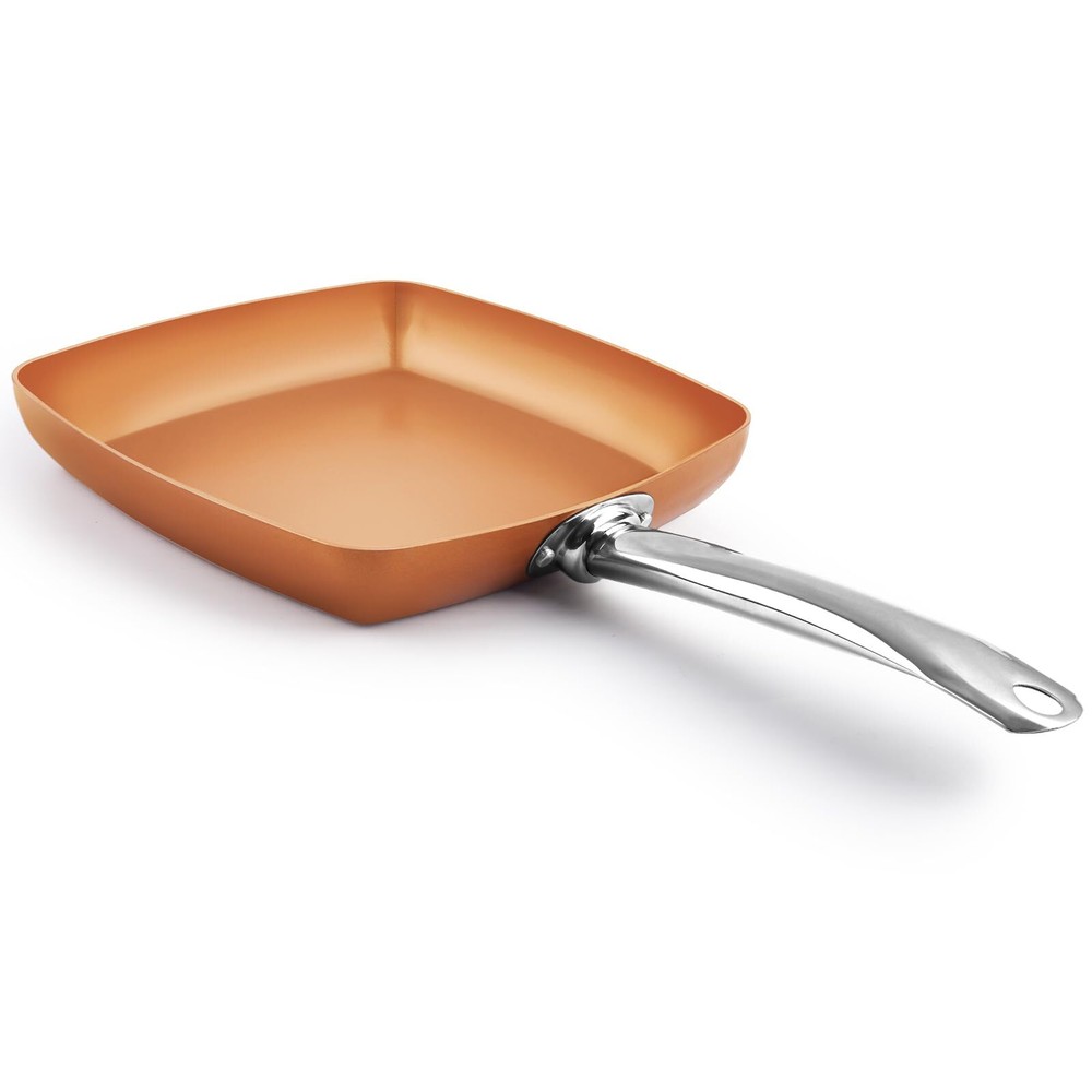 Non-Stick Copper Square Frying Pan 9.5 Chef Skillet with Ceramic Coating