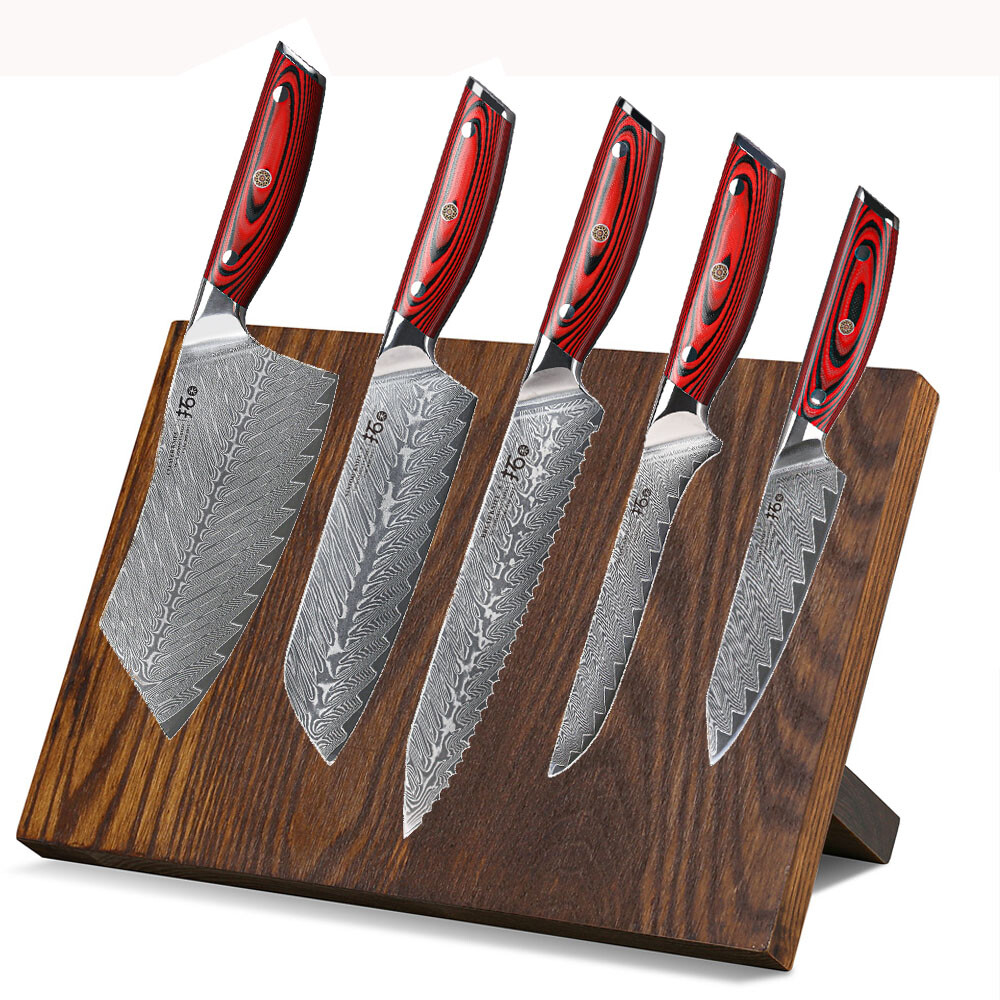6Pcs TURWHO Santoku Cleaver Japanese VG10 Damascus Bread Utility Knife Block Set