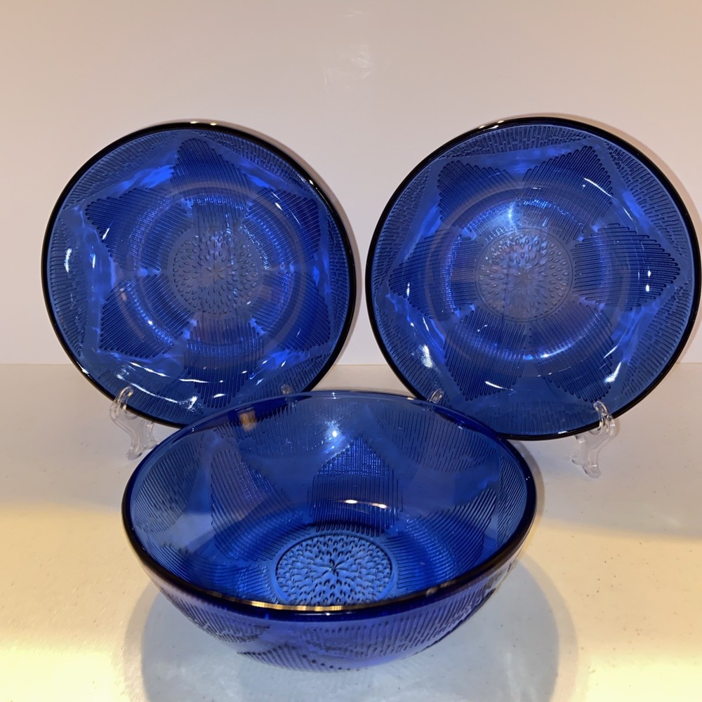 Set of 3 Cobalt Blue Sunflower Soup Bowls 6