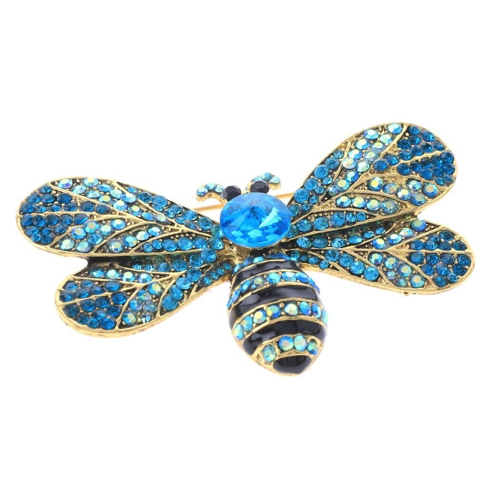 Gold Tone Metal Bee Brooch With Rhinestone P1136-BLZ