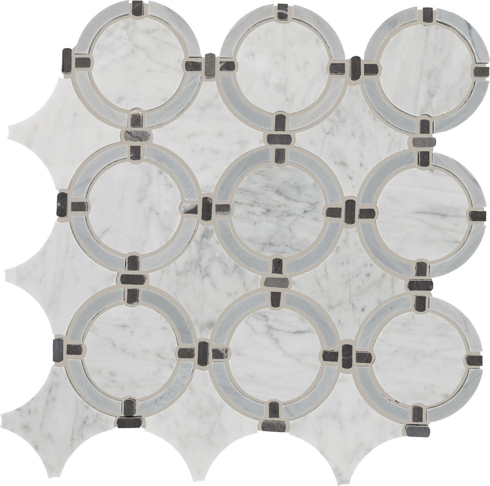 Raine 12x13 Honed Cirrus Stone Linked Ring Marble Mosaic Tile