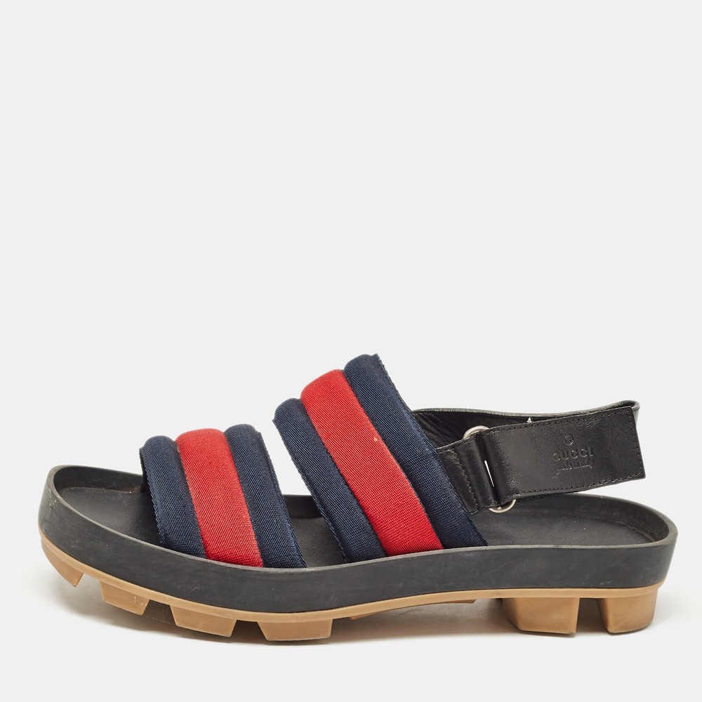 Gucci Tricolor Leather Canvas Rimini Slingback Sandals Size 40.5