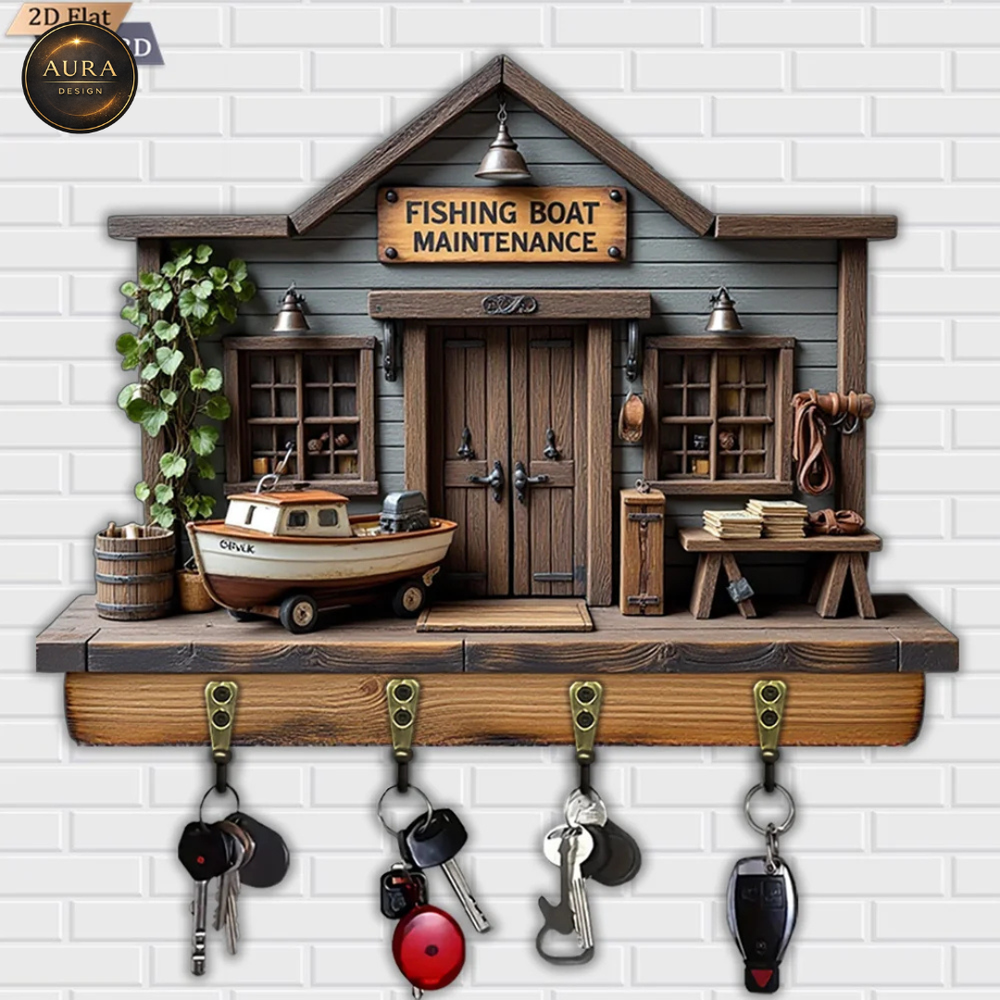30cm Wall Keychain - Fishing Boat Organizer 2D 4 Hooks Entrance