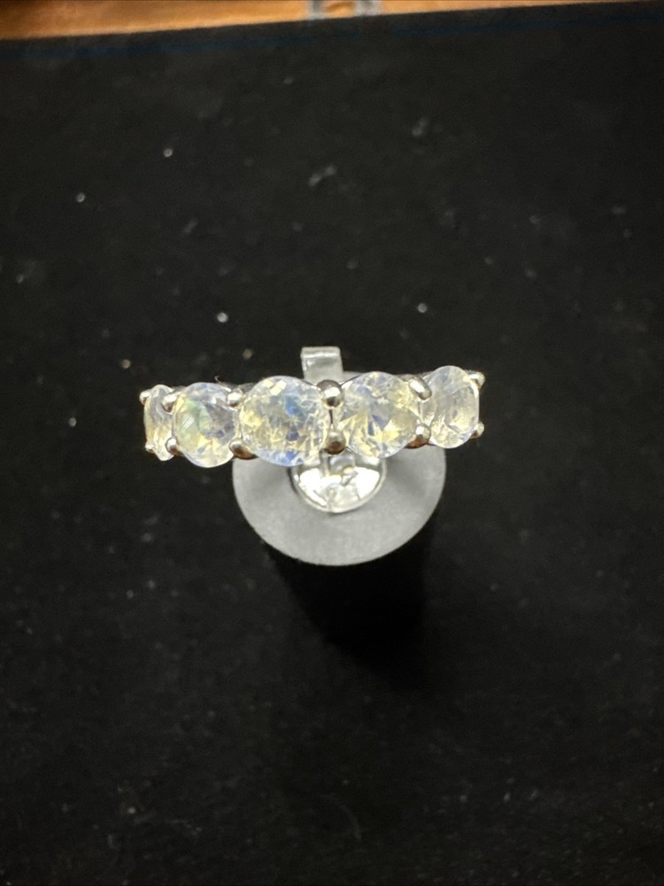 Natural Rainbow Moonstone 925 Sterling Silver Engagement Ring - Size 6 - Handcrafted in Thailand