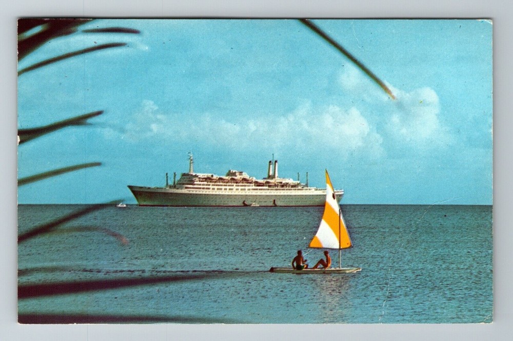 Ships -S.S. Rotterdam Cruising The Colorful Caribbean  Vintage Souvenir Postcard