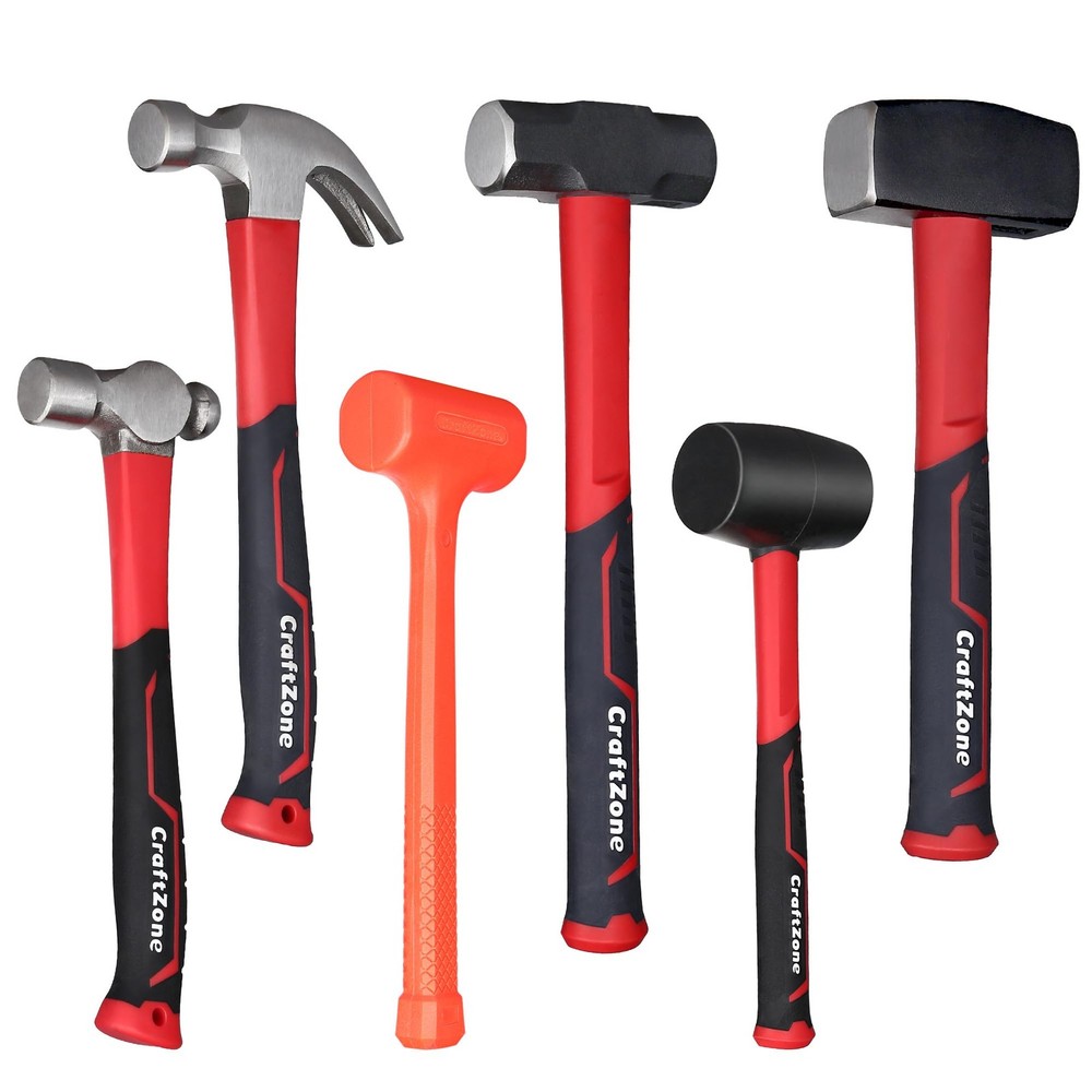 6-Piece Rubber Mallet Set with 2lb Dead Blow and 3lb Sledge Hammer for Stoning