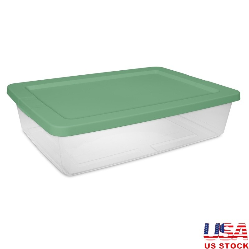 Set of 2 Stackable 28 Qt Clear Plastic Storage Bins for Organizing