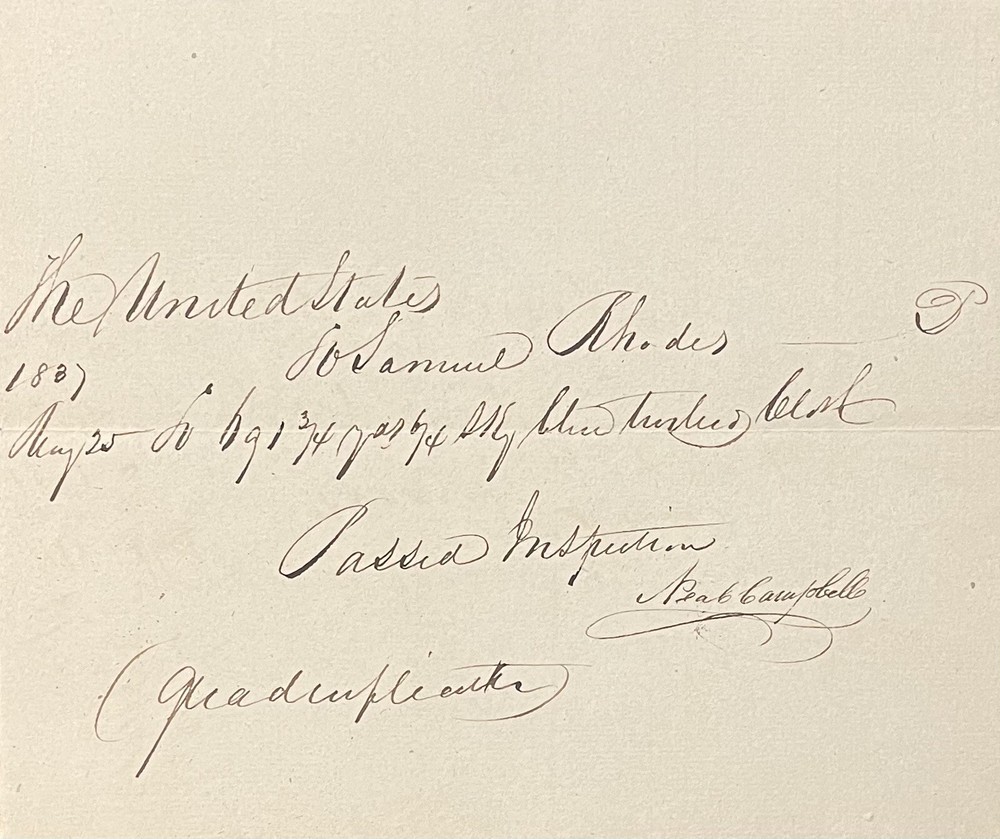 United States Army Invoice 1837 for Blue Trouser Cloth