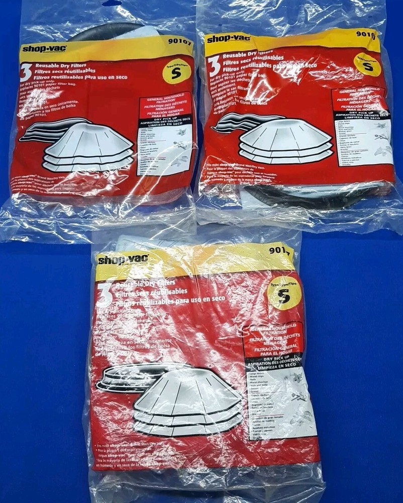 ShopVac 90107 Reusable Dry Disc Filter & Mounting Ring - 9 Pack (3x3)