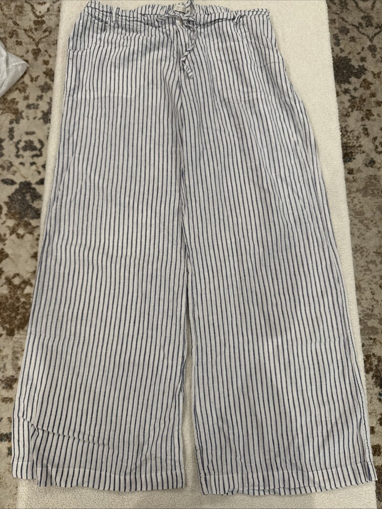 Just Living White And Blue Stripe Wide Leg Pocket Pants L