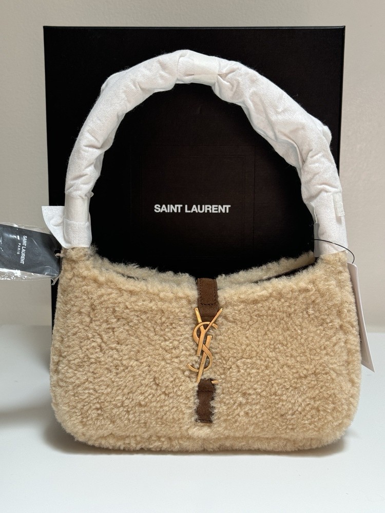 Saint Laurent Le 5 A 7 Mini Hobo Bag in Brown Shearling & Leather for Women $1990