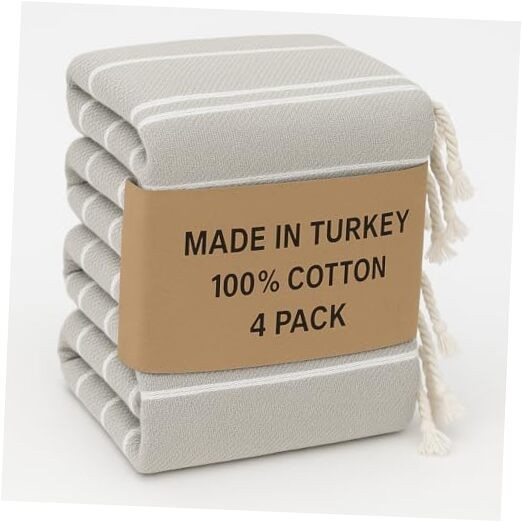 4 Pack Turkish Hand Towels for Bathroom 18x40 Large 100% Cotton Silver Gray