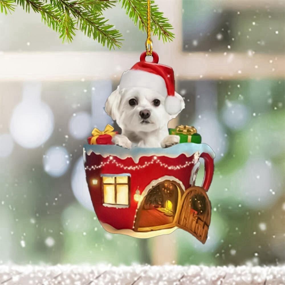 Maltese Dog Christmas Ornament  Maltese Dog Xmas Car Ornament  Dog Holiday Gift