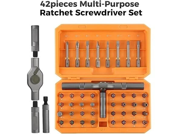 ANVANNA 42-in-1 Precision Screwdriver Set with Orange & Black Handle 166mm Compact Case