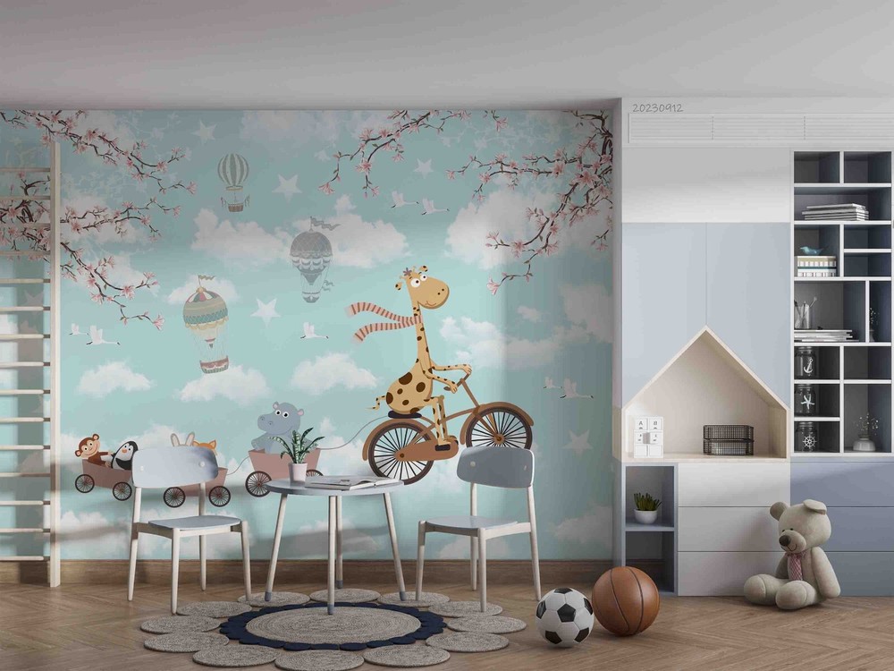 3D Sky Cloud Animal Giraffe Floral  Wall Murals Wallpaper Murals Wall Sticker