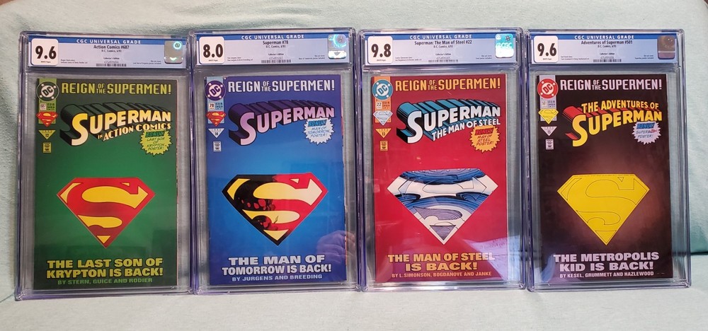 All 4 Reign Of Superman Comics CGC 8.0 - 9.8 Die Cut Covers 1st Appearances