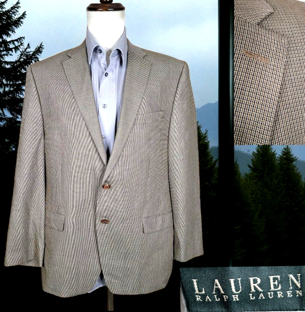 Lauren Ralph Lauren Sportcoat Mens 44R Tan Check Silk Wool