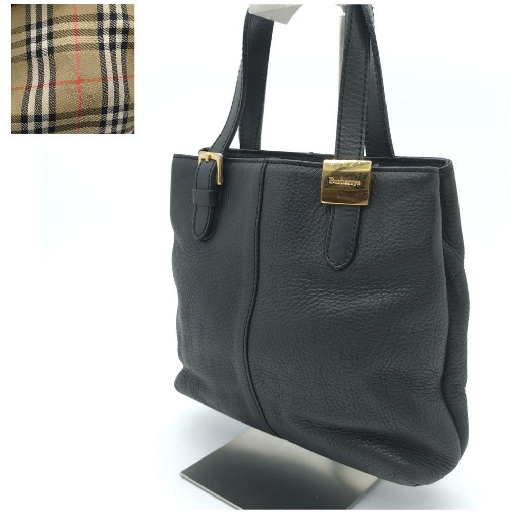 Burberry Mini Tote Bag in Black Leather with Nova Check Vintage Crossbody Handbag
