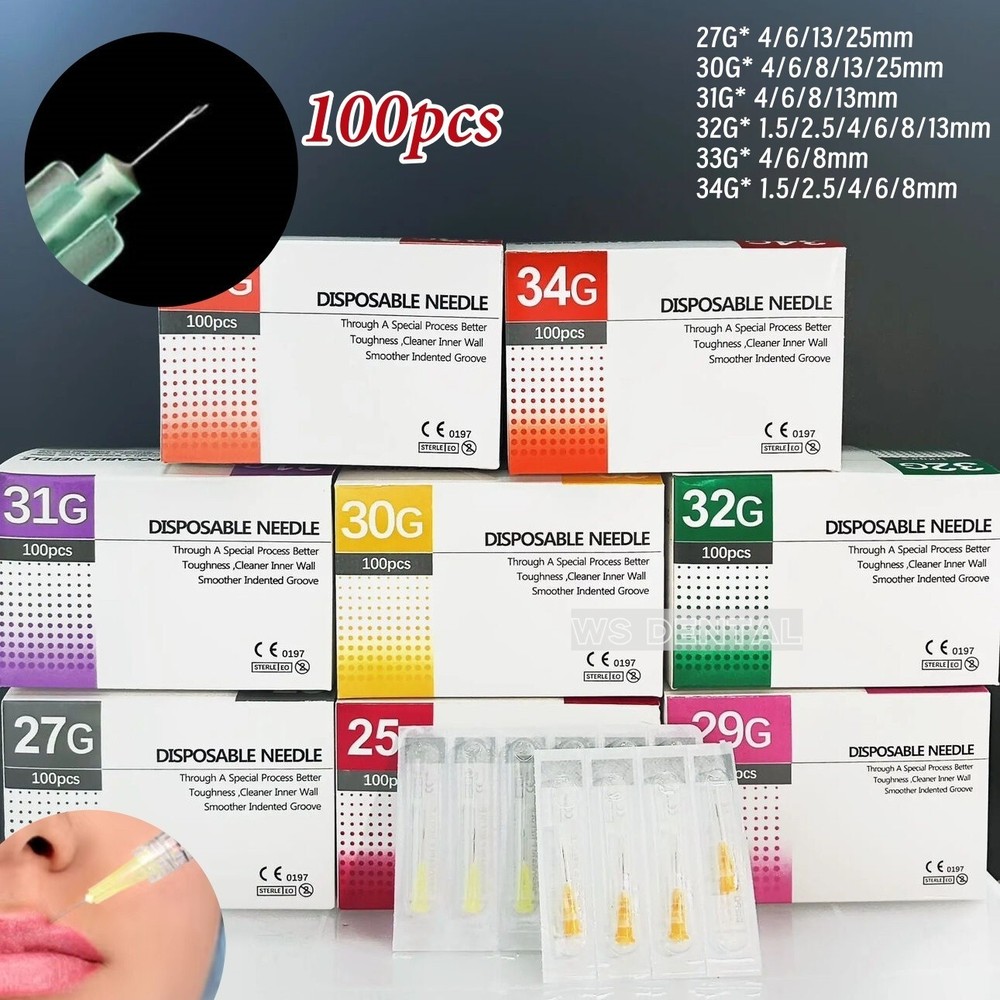 100x Painless Disposable Needle Beauty Sterile Injection Ultra Fine Syringe Tips