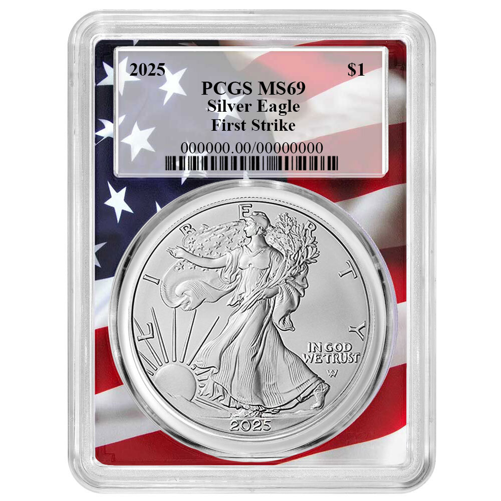 2025 $1 American Silver Eagle PCGS MS69 FS Flag Frame