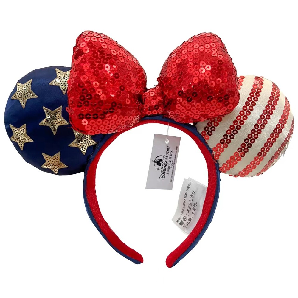 Disney Parks Minnie Ears Headband with USA Flag Stars Sequins 2022 Mickey Mouse Design
