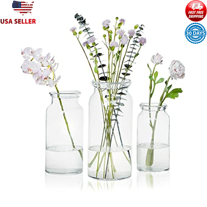 Hand Blown Glass Vases Set of 3 Modern Centerpiece Table Decor Farmhouse  Simple