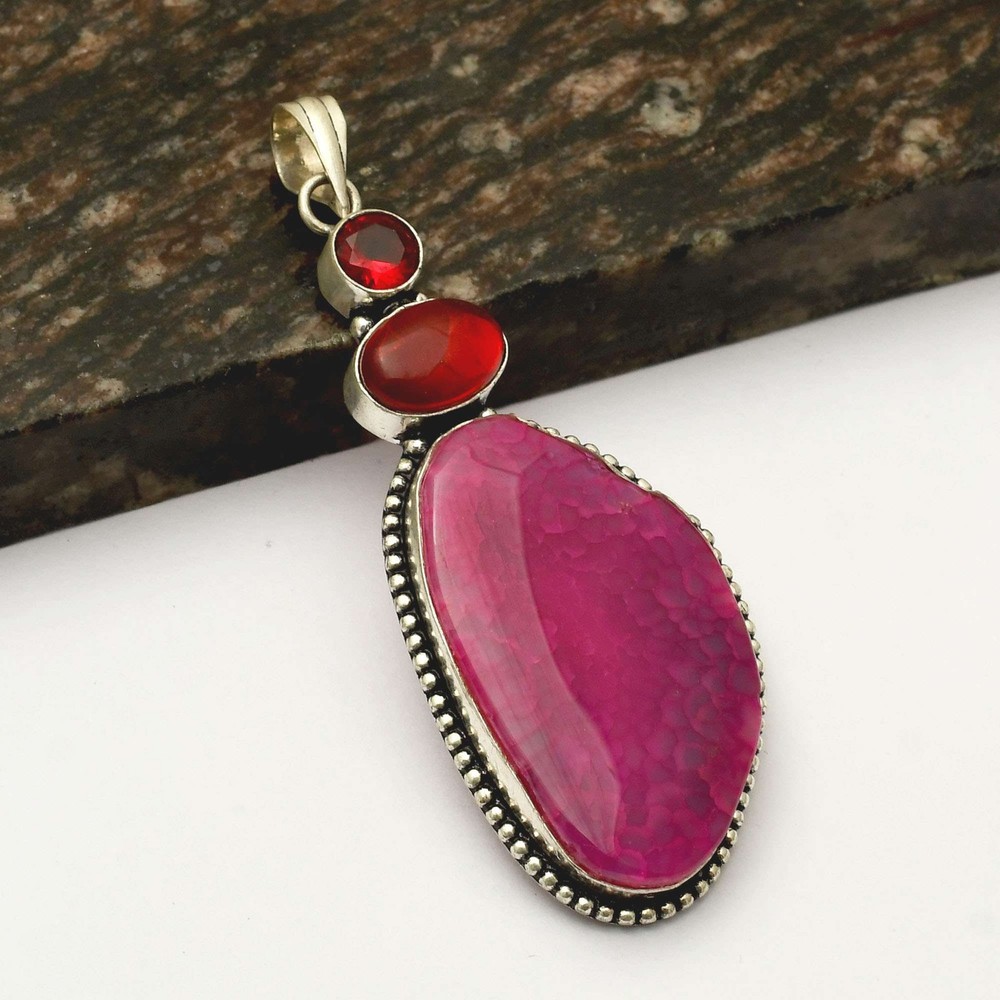 Solar Agate Garnet Handmade Ethnic Pendant Jewelry Gift 3.4 Inch AP-43192