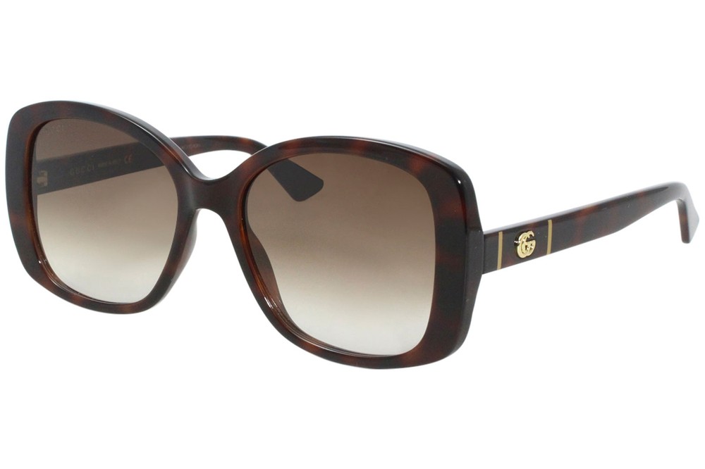 Gucci GG0762S 002 Sunglasses Women's Havana/Brown Gradient Lenses Butterfly 56mm
