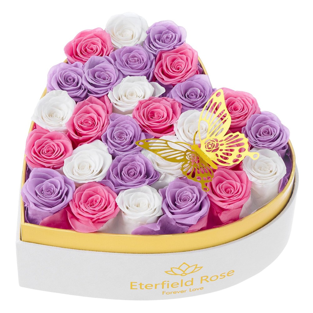 27-Piece Forever Flowers in Heart Shape Box, Valentine's Day Preserved Roses ...