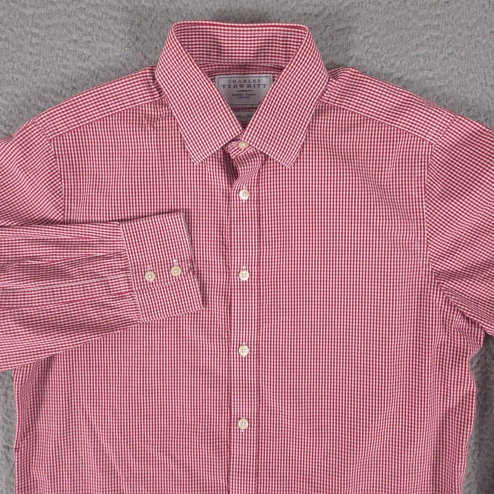 Charles Tyrwhitt Shirt Mens 16/36 L Red White Gingham Slim Fit Button Up Formal