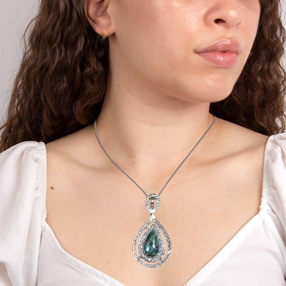 Chrysocolla Amethyst Necklace N-1004 Lemon Brazil Gemstone Jewelry Gift