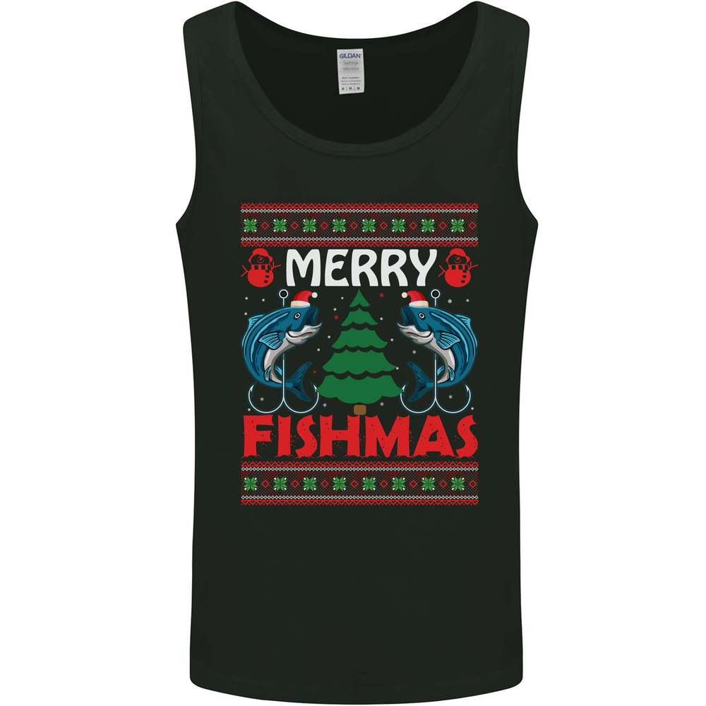 Merry Fishmas Funny Christmas Fishing Mens Vest Tank Top