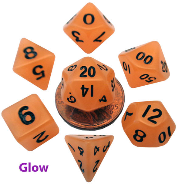 Glow in the Dark 7 Die Polyhedral Set 10mm - Orange Metallic Dice Games NEW