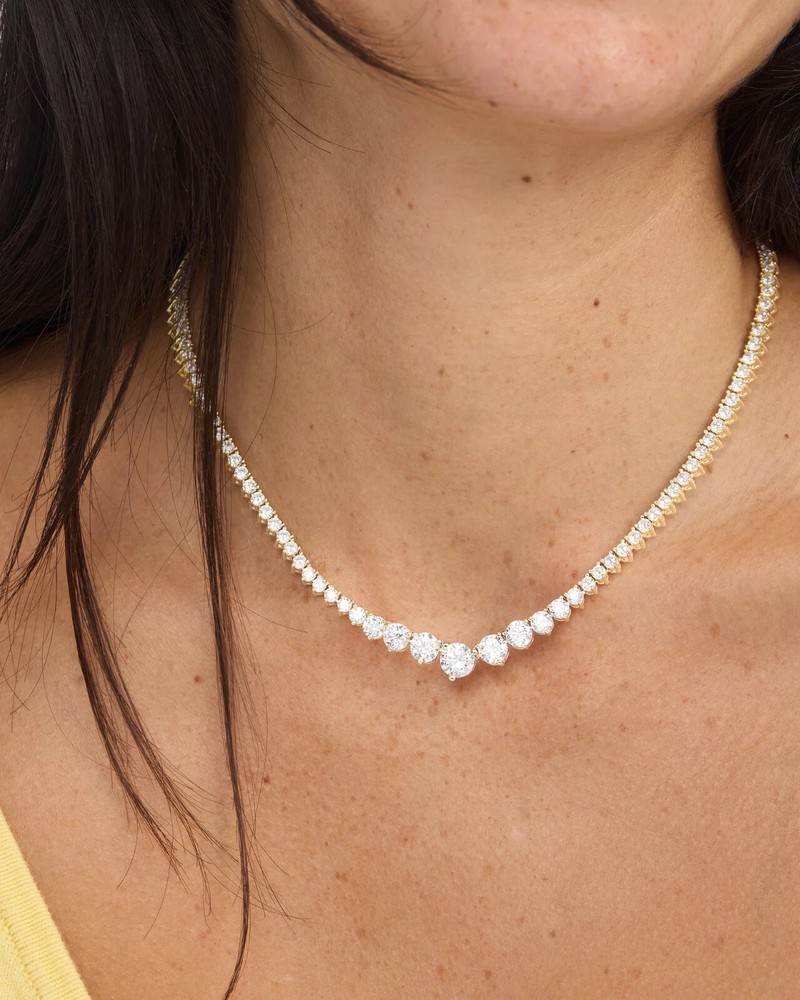 24CTW Graduated Round Cut Diamond Tennis Necklace in 14K Gold Plated for Women