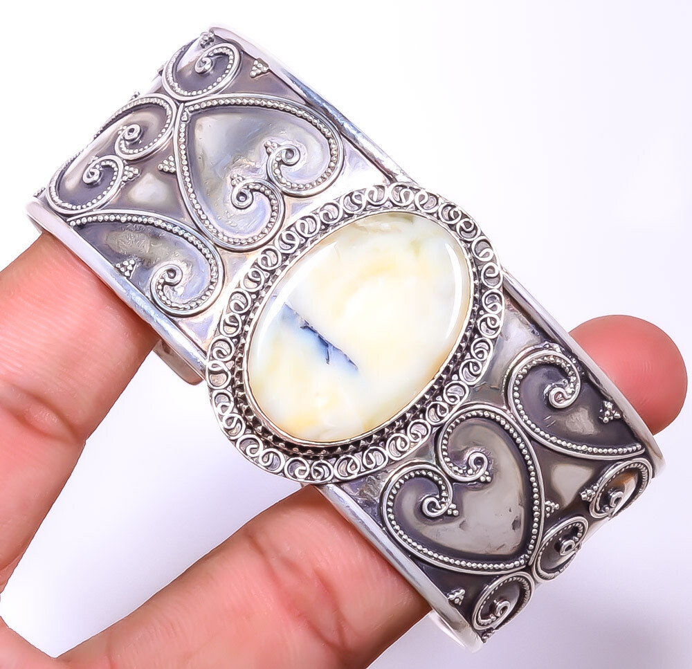 Dendritic Opal Gemstone 925 Sterling Silver Bali Cuff Adst. T996 TC3367-31 A334