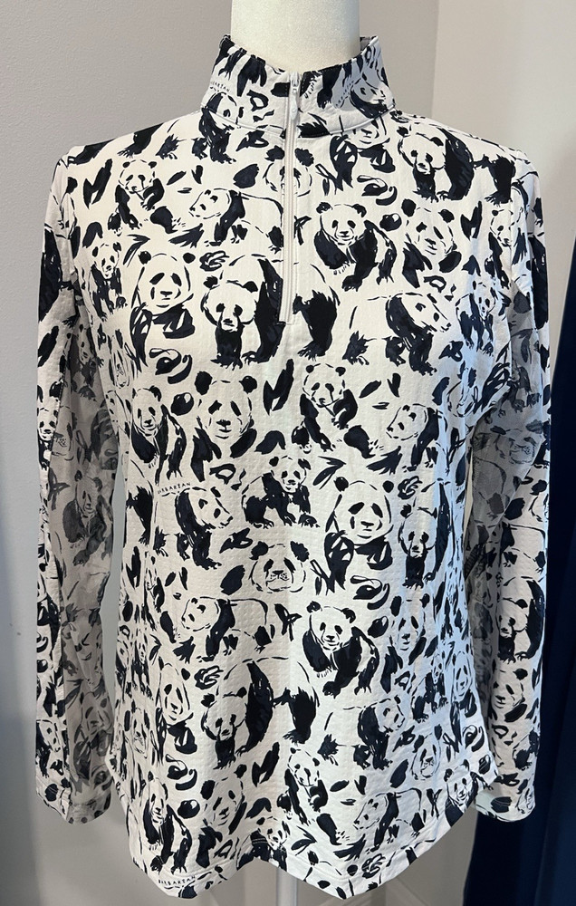 IBKUL Top 1/4 Zip MED. Black White PANDA Athleisure UPF 50+ Golf Long Sleeve