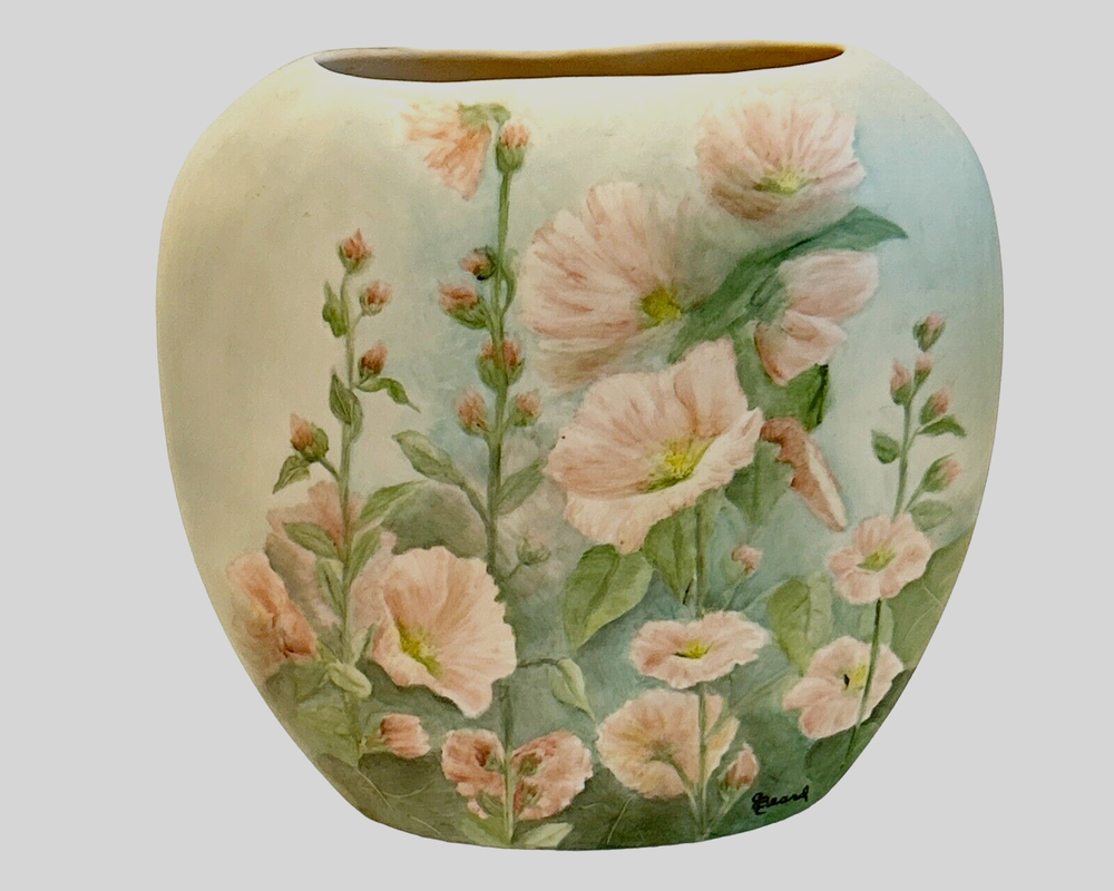 Vintage Hand-Painted Floral Vase by Joan Beard Florida Artist 8 Inch Narrow